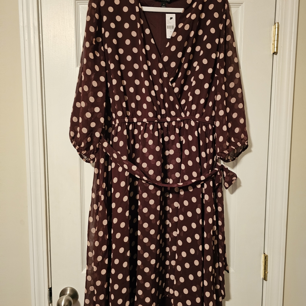 Lane Bryant Maroon Polka Dot Midi Dress 20